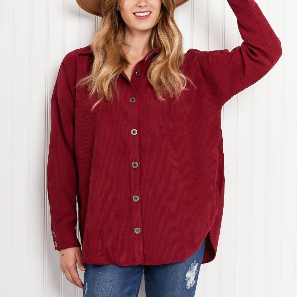 Zenana Walking Through Memories Corduroy Shacket